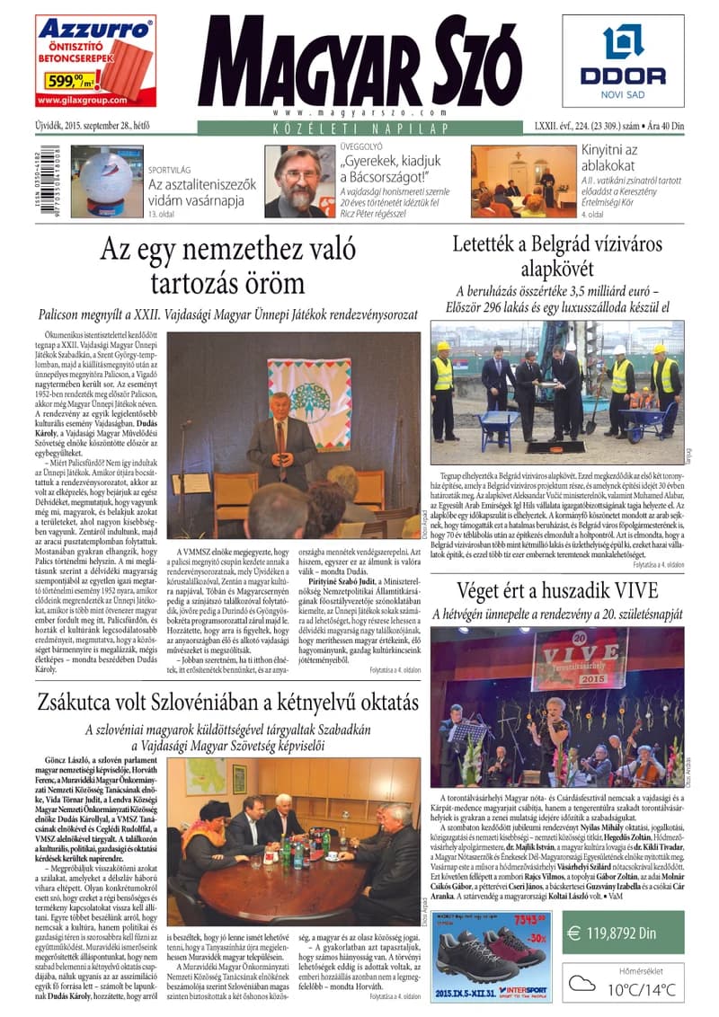Magyar Szó, 72. évf. 2015. szeptember 28. 224. sz. 1–20. oldal