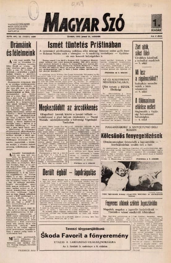 Magyar Szó, 47. évf. 1990. január 25. 23. sz. 1–16. oldal