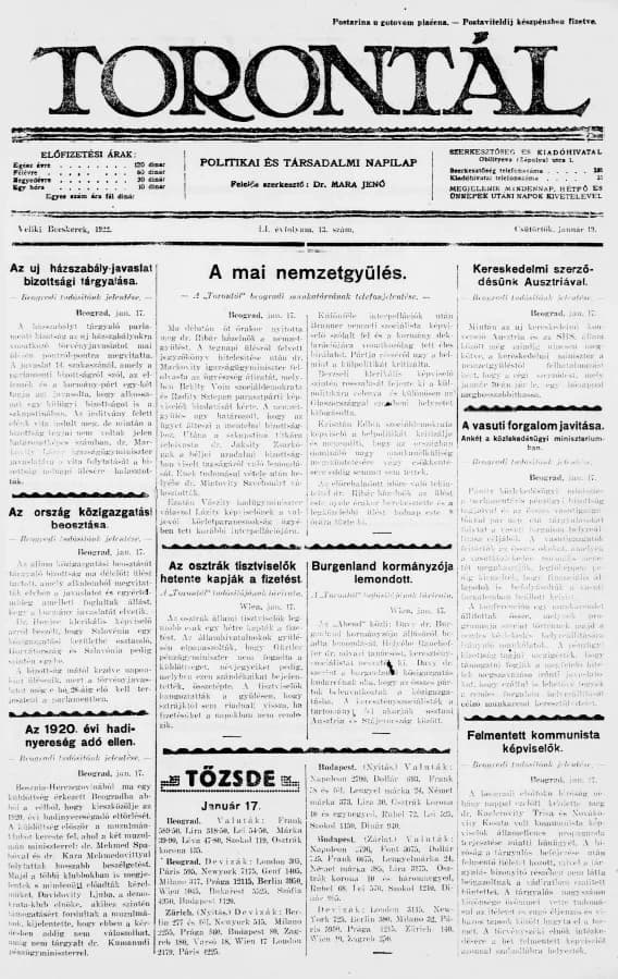 Torontál, 51. évf. 1922. január 19. 13. sz.