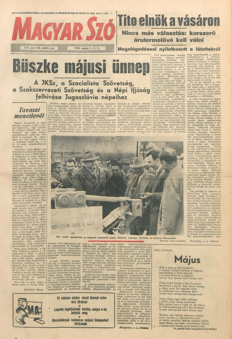 Magyar Szó, 16. évf. 1959. május 1. – 3. 103. sz. 1–30. oldal