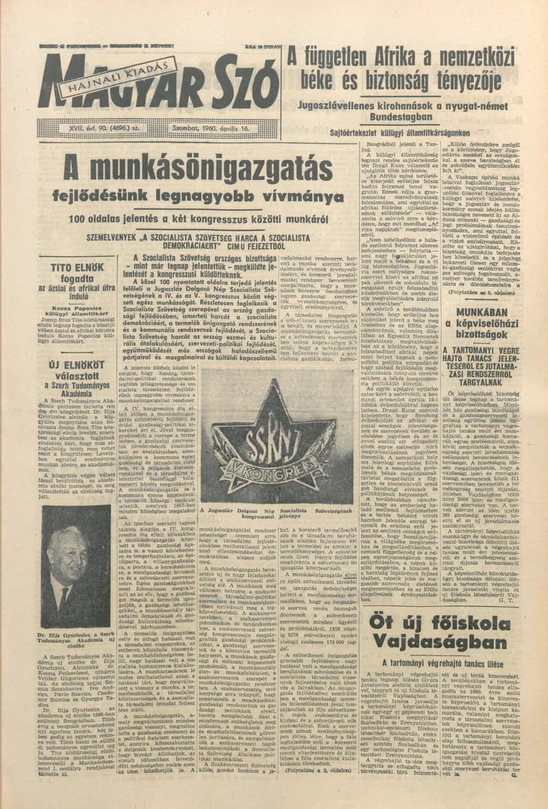 Magyar Szó, 17. évf. 1960. április 16. 90. sz. 1–20. oldal