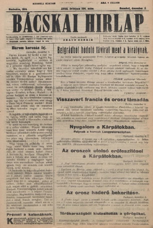 Bácskai Hirlap, 18. évf. 1914. december 5. 334. sz.