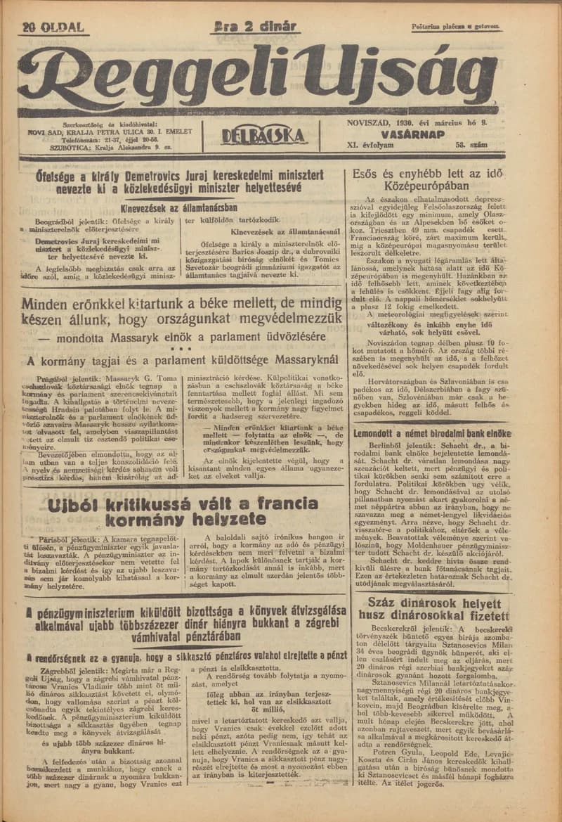 Reggeli Újság, 11. évf. 1930. március 9. 58. sz.