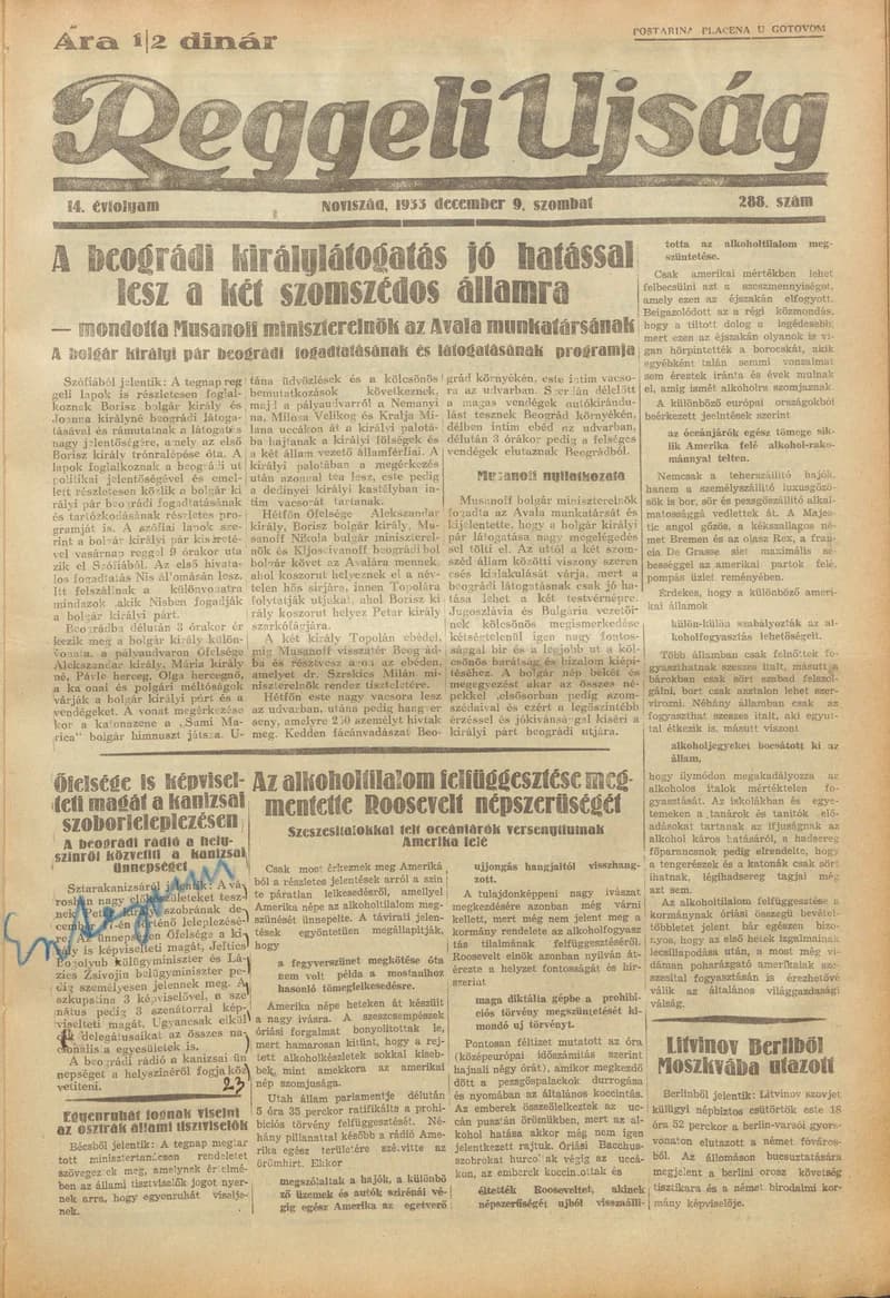 Reggeli Újság, 14. évf. 1933. december 9. 288. sz.