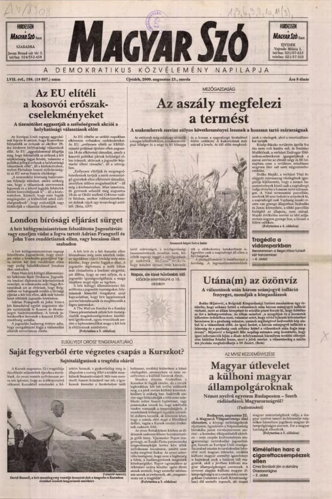 Magyar Szó, 57. évf. 2000. augusztus 23. 198. sz. 1–16. oldal