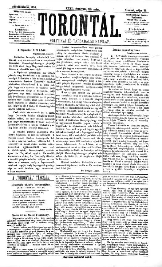 Torontál, 23. évf. 1894. május 26. 119. sz.