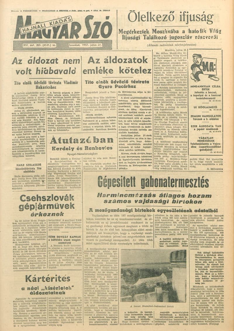 Magyar Szó, 14. évf. 1957. július 27. 203. sz. 1–14. oldal