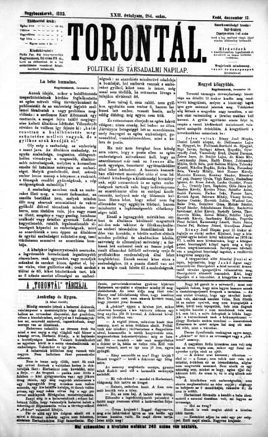 Torontál, 22. évf. 1893. december 12. 284. sz.