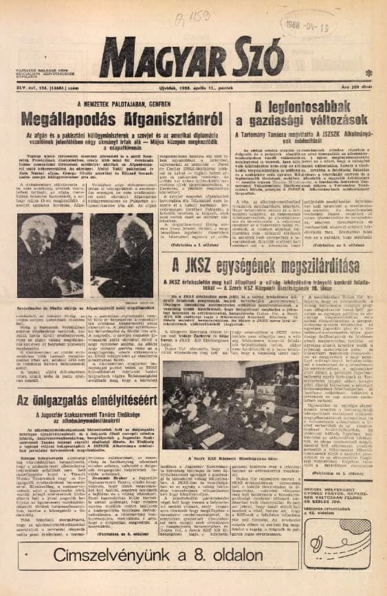 Magyar Szó, 45. évf. 1988. április 15. 104. sz. 1–24. oldal