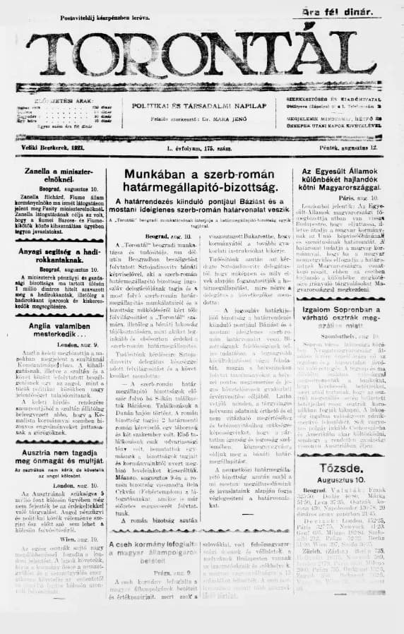 Torontál, 50. évf. 1921. augusztus 12. 175. sz.