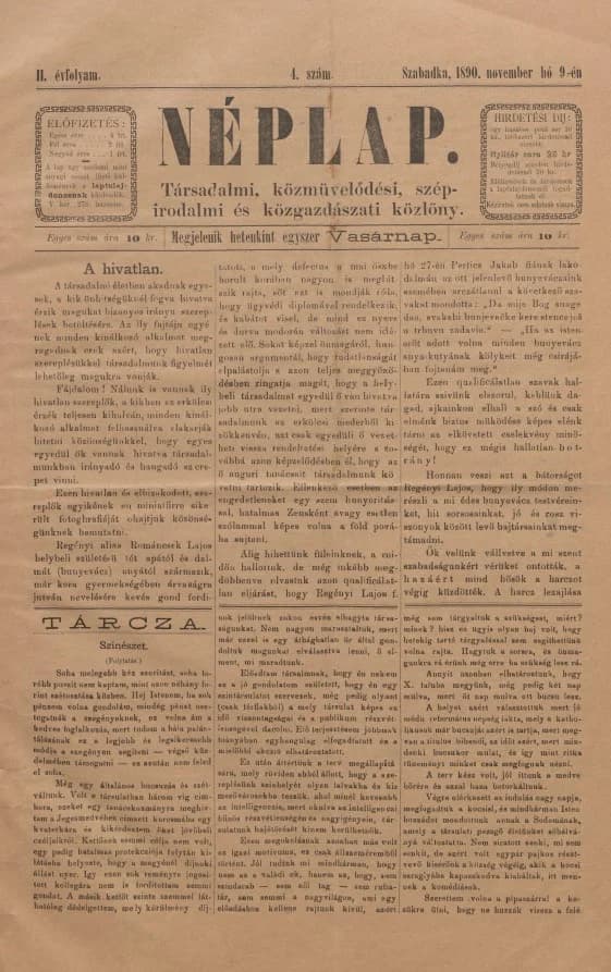 Néplap, 4. évf. 1890. november 9. 4. sz.