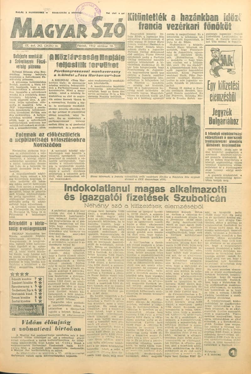 Magyar Szó, 9. évf. 1952. október 10. 242. sz. 1–8. oldal