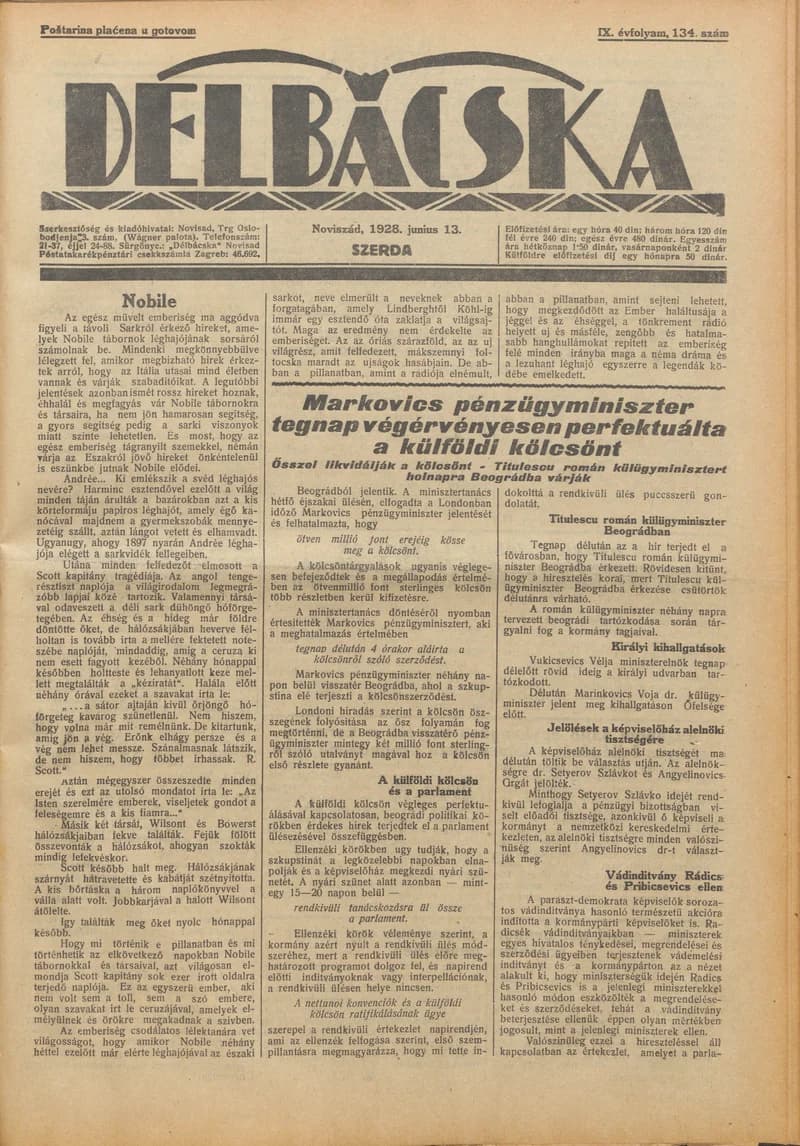 Délbácska, 9. évf. 1928. június 13. 134. sz.