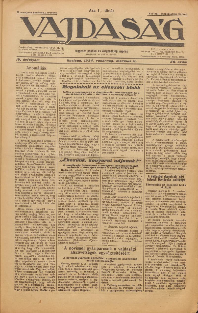 Vajdaság, 4. évf. 1924. március 9. 58. sz.