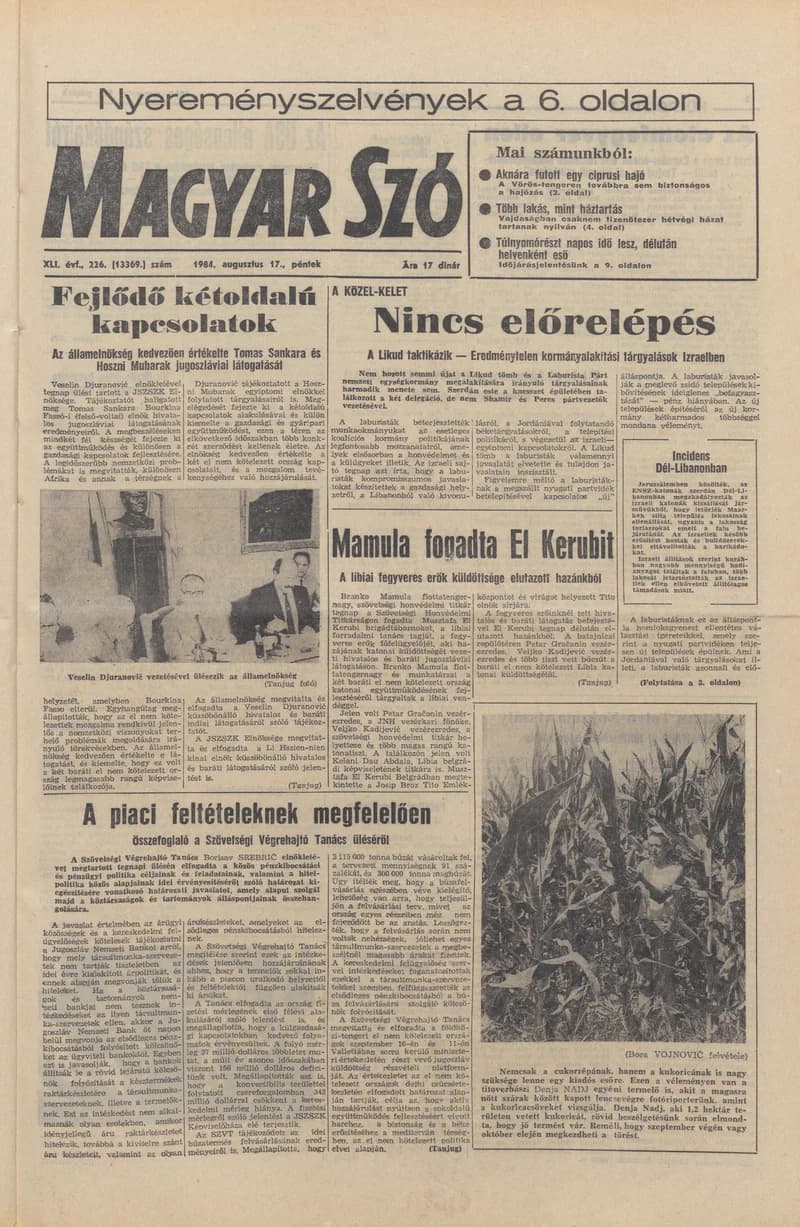 Magyar Szó, 41. évf. 1984. augusztus 17. 226. sz. 1–20. oldal