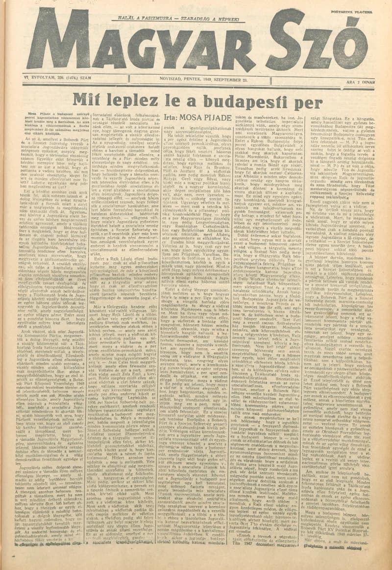 Magyar Szó, 6. évf. 1949. szeptember 23. 23. sz. 1–4. oldal