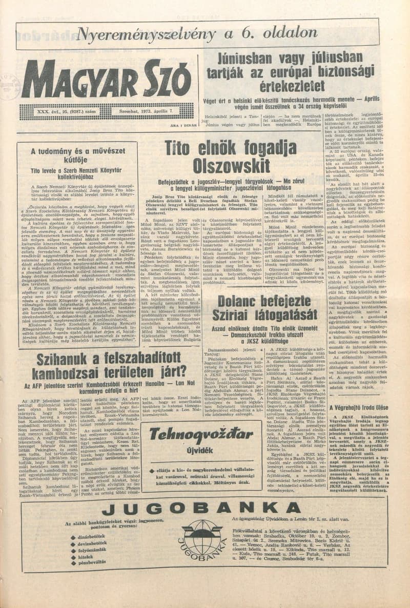 Magyar Szó, 30. évf. 1973. április 7. 95. sz. 1–20. oldal