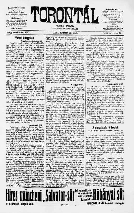 Torontál, 39. évf. 1910. március 22. 66. sz.