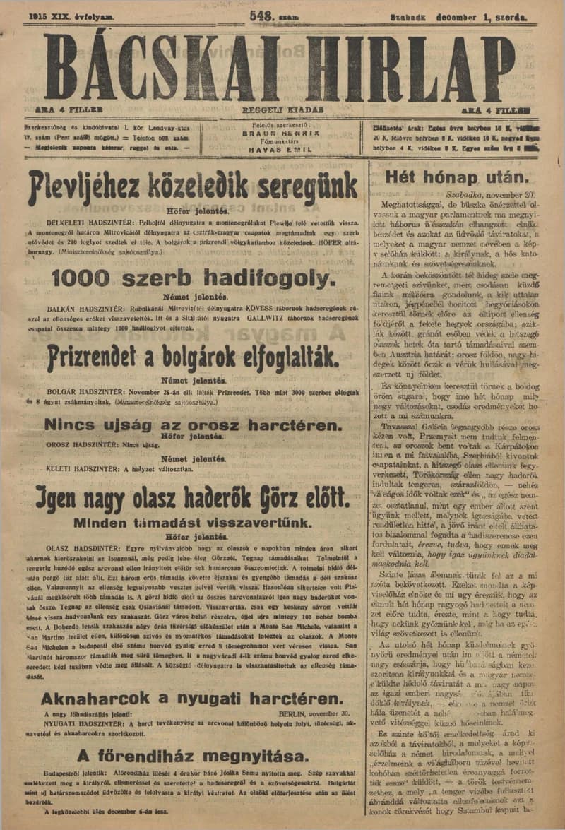Bácskai Hirlap, 19. évf. 1915. december 1. 548. sz.