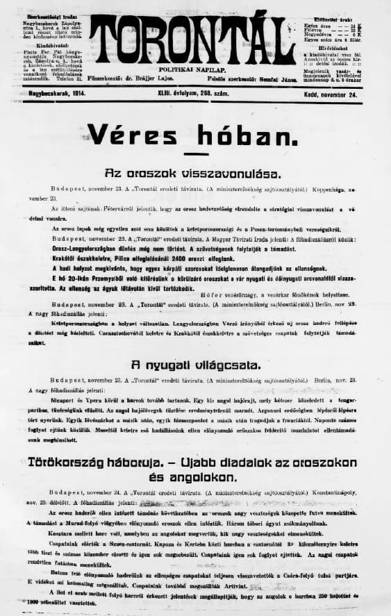Torontál, 43. évf. 1914. november 24. 268. sz.