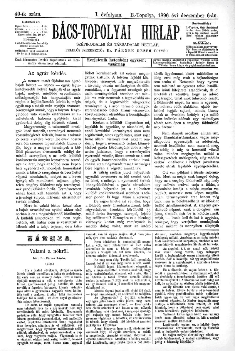 Bács-Topolyai Hirlap, 1. évf. 1896. december 6. 49. sz.