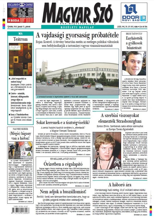 Magyar Szó, 69. évf. 2012. január 27. 20. sz. 1–20. oldal