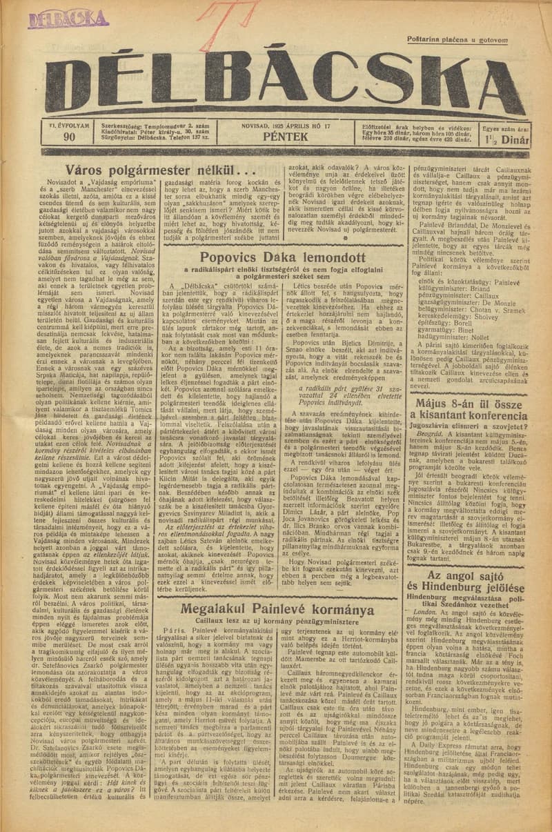 Délbácska, 6. évf. 1925. április 17. 90. sz.