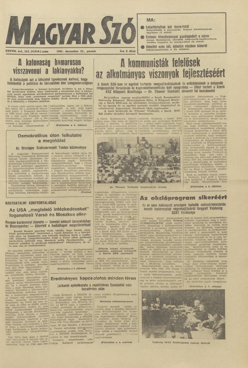 Magyar Szó, 38. évf. 1981. december 25. 353. sz.