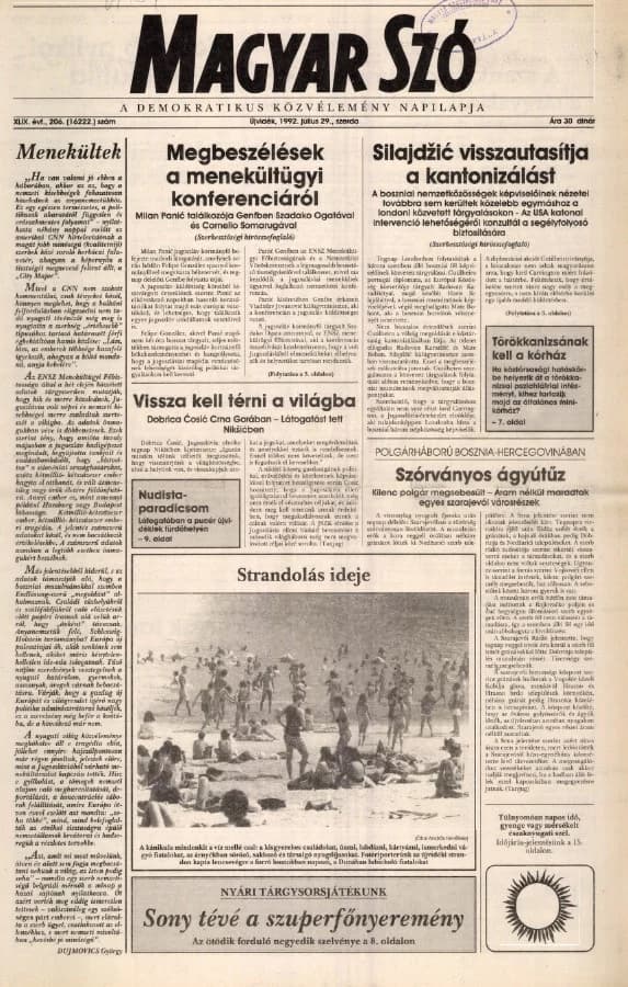 Magyar Szó, 49. évf. 1992. július 29. 206. sz. 1–16. oldal