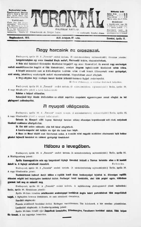 Torontál, 44. évf. 1915. április 17. 87. sz.