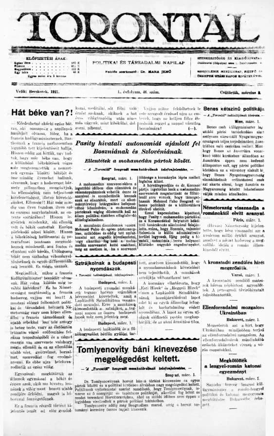 Torontál, 50. évf. 1921. március 3. 46. sz.
