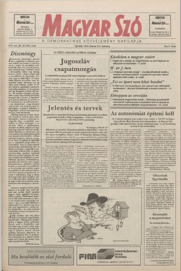 Magyar Szó, 56. évf. 1999. február 28. 46. sz. 1–32. oldal