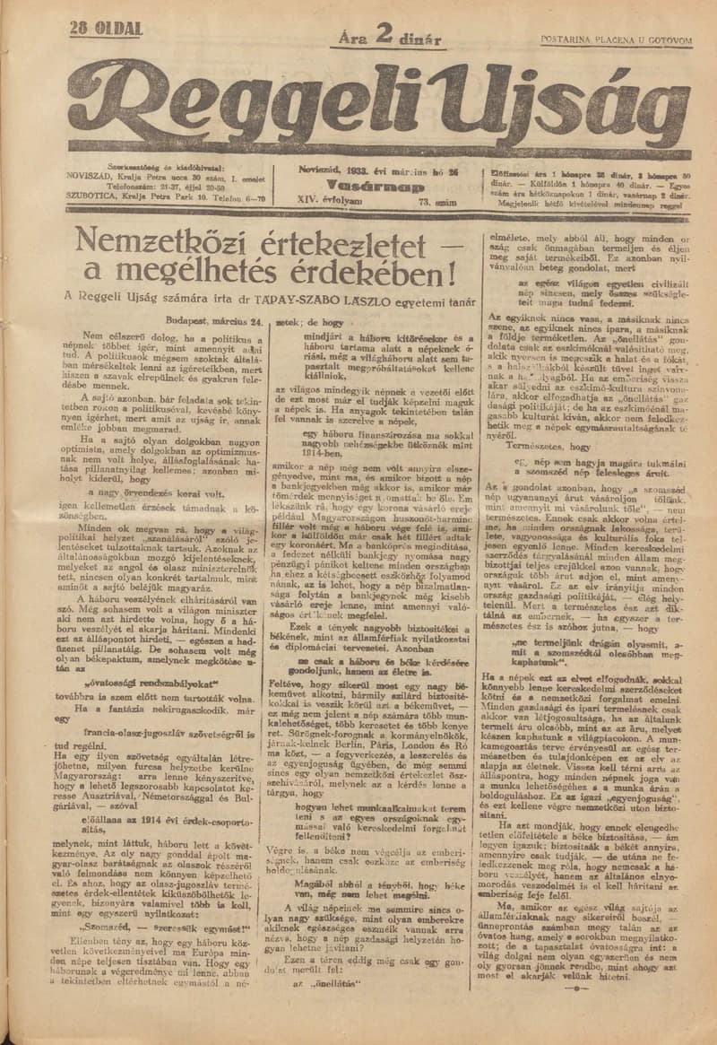 Reggeli Újság, 14. évf. 1933. március 26. 73. sz.
