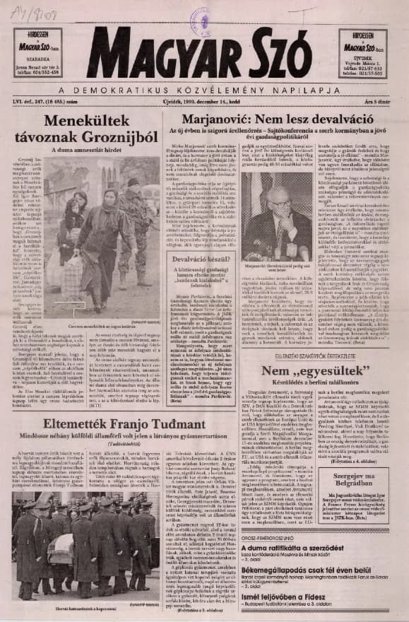 Magyar Szó, 56. évf. 1999. december 14. 247. sz. 1–16. oldal