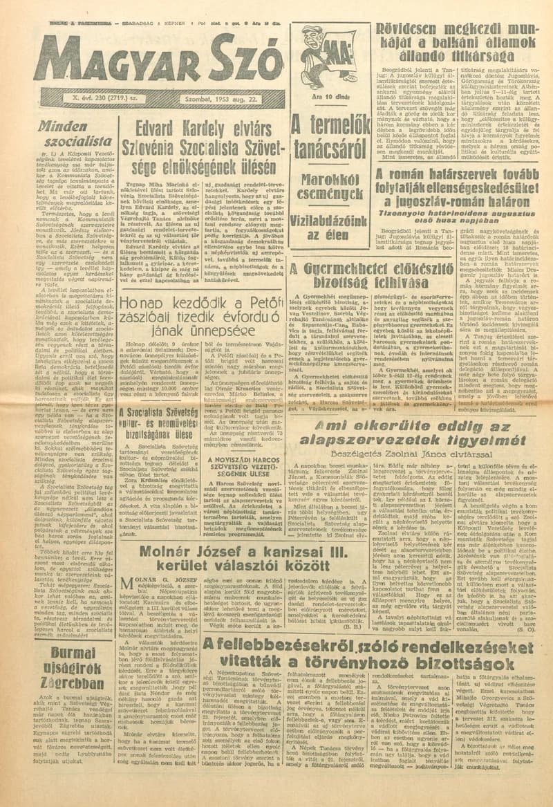 Magyar Szó, 10. évf. 1953. augusztus 22. 230. sz. 1–8. oldal