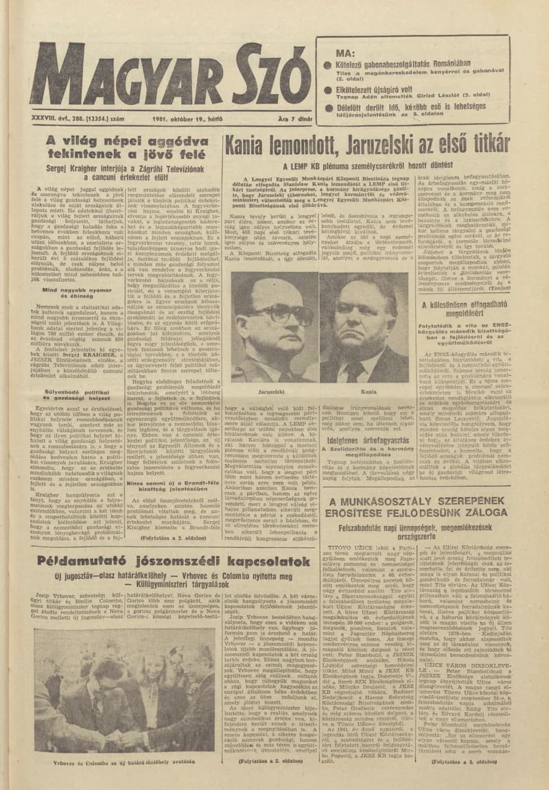 Magyar Szó, 38. évf. 1981. október 19. 288. sz.