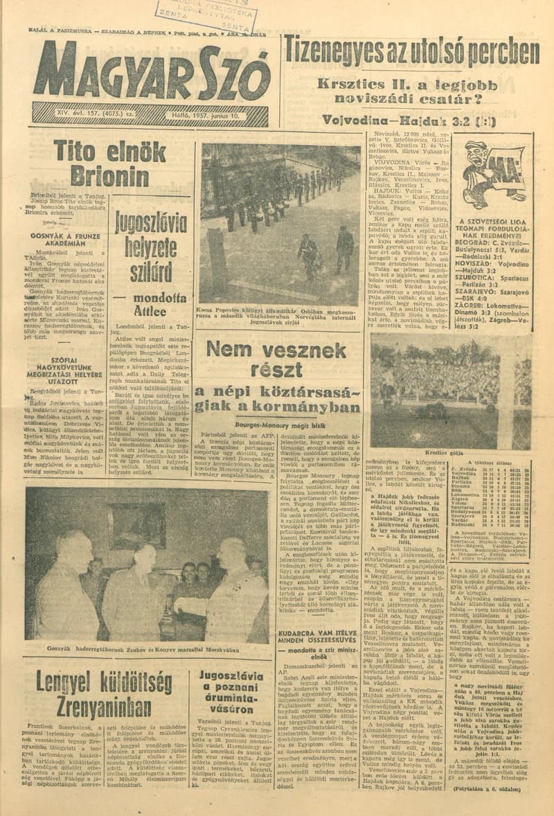 Magyar Szó, 14. évf. 1957. június 10. 157. sz. 1–6. oldal