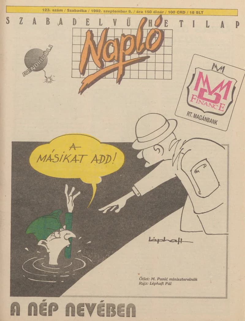 Napló - Szabadelvű hetilap, 3. évf. 1992. szeptember 9. 123. sz.