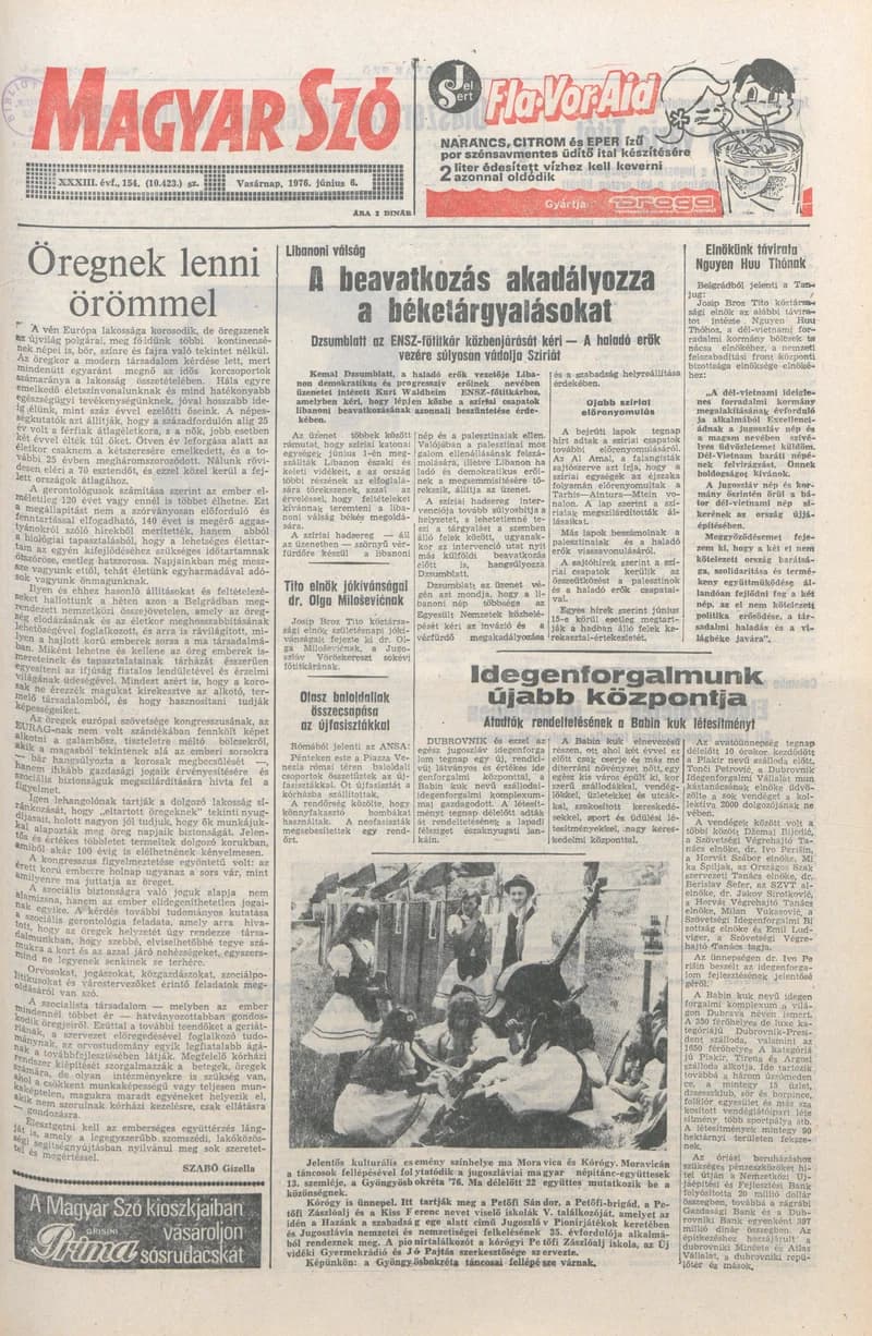 Magyar Szó, 33. évf. 1976. június 6. 154. sz. 1–32. oldal