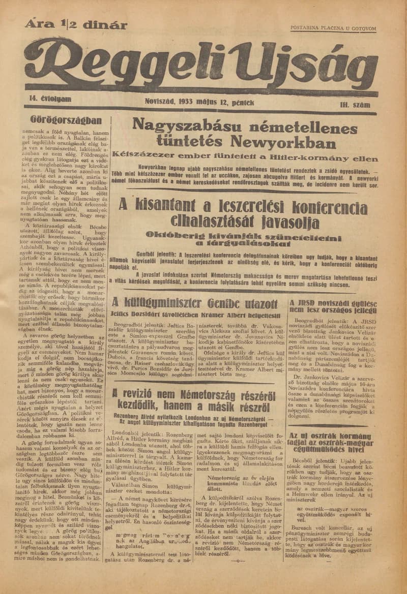 Reggeli Újság, 14. évf. 1933. május 12. 111. sz.