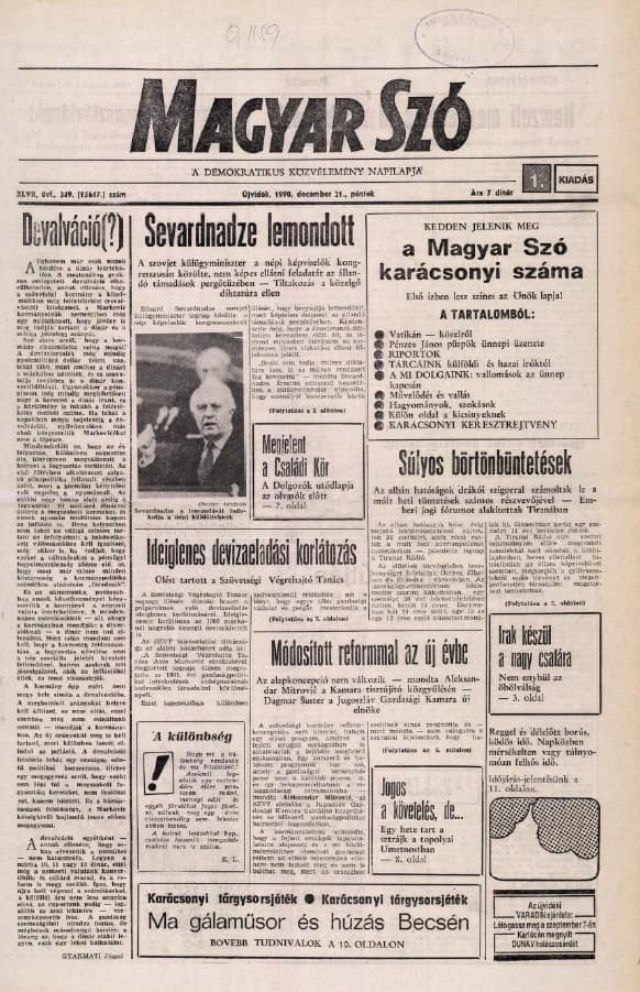 Magyar Szó, 47. évf. 1990. december 21. 349. sz. 1–20. oldal