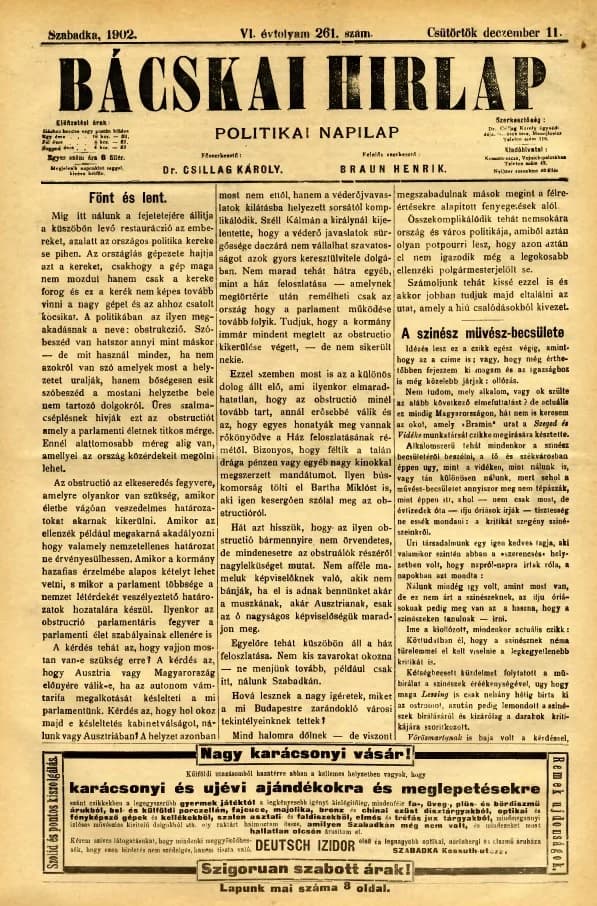 Bácskai Hirlap, 6. évf. 1902. december 11. 261. sz.