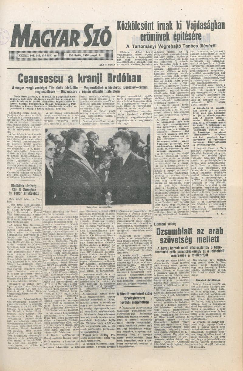 Magyar Szó, 33. évf. 1976. szeptember 9. 249. sz. 1–16. oldal