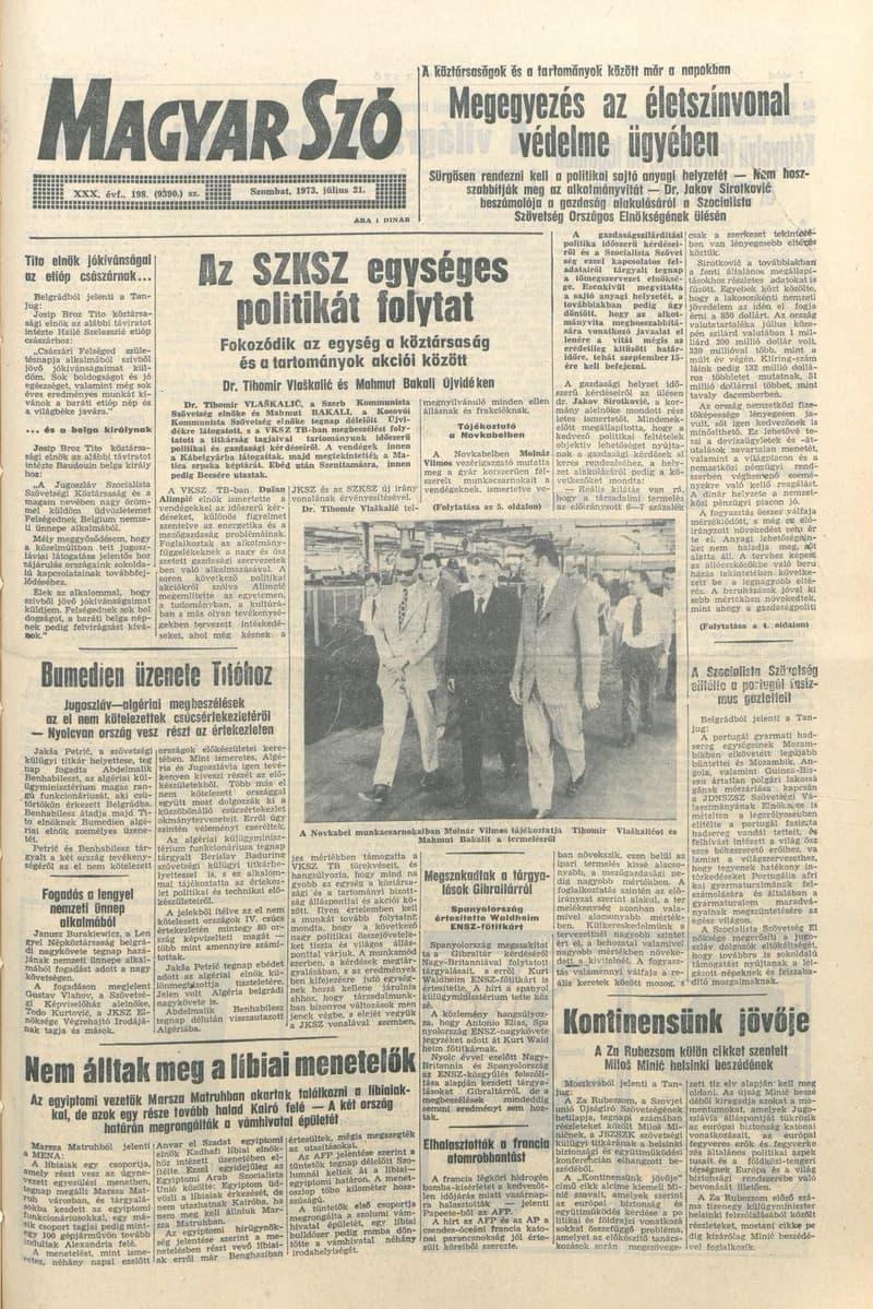 Magyar Szó, 30. évf. 1973. július 21. 198. sz. 1–16. oldal
