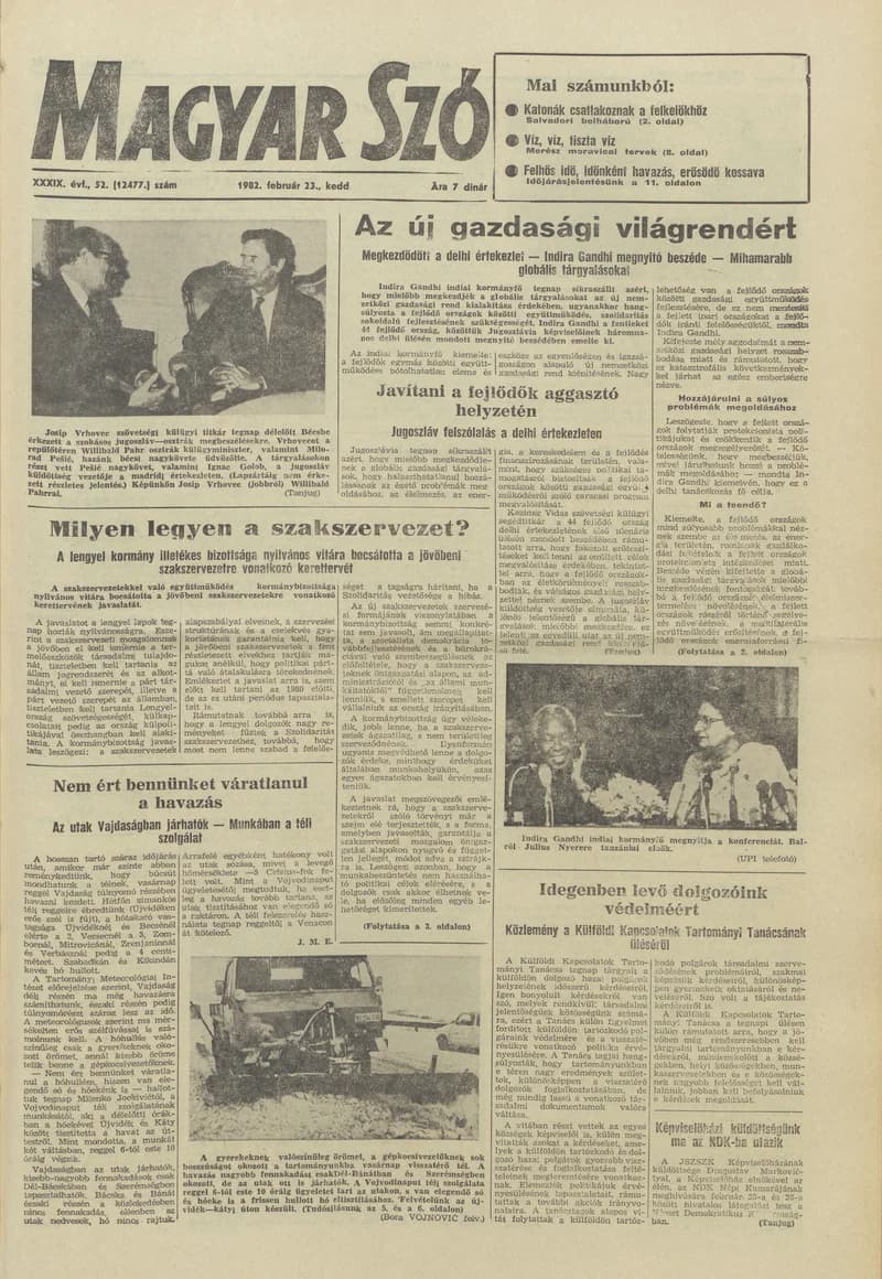 Magyar Szó, 39. évf. 1982. február 23. 52. sz. 1–20. oldal