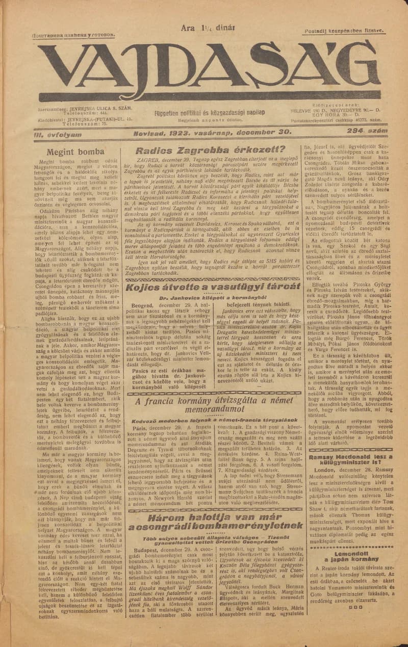 Vajdaság, 3. évf. 1923. december 30. 294. sz.