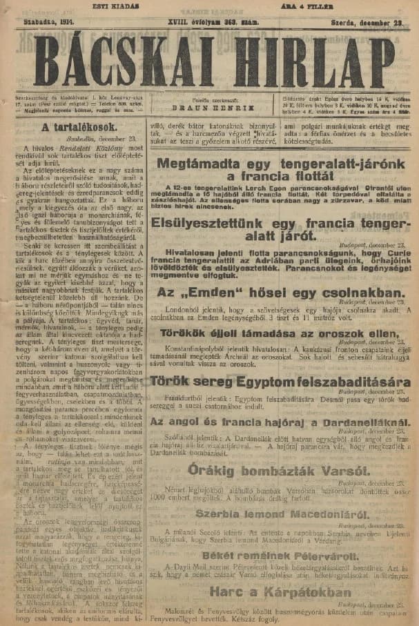 Bácskai Hirlap, 18. évf. 1914. december 23. 363. sz.