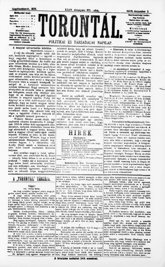 Torontál, 24. évf. 1895. december 2. 277. sz.