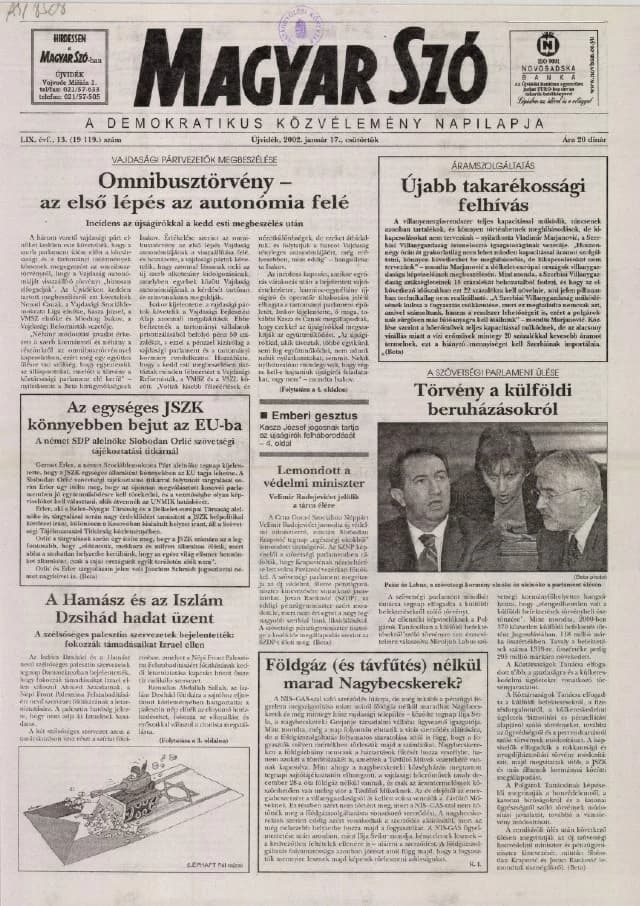 Magyar Szó, 59. évf. 2002. január 17. 13. sz. 1–16. oldal