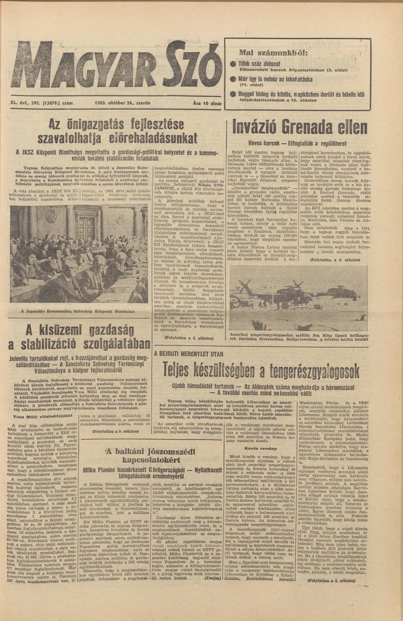 Magyar Szó, 40. évf. 1983. október 26. 295. sz.